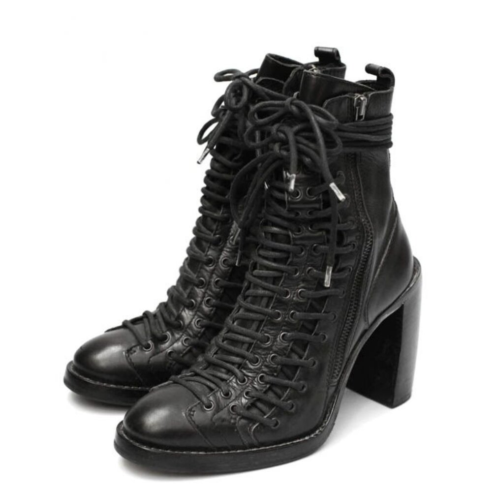 IN SEARCH OF Black Ann Demeulemeester Triple Lace-up Talon Heel / ankle boots